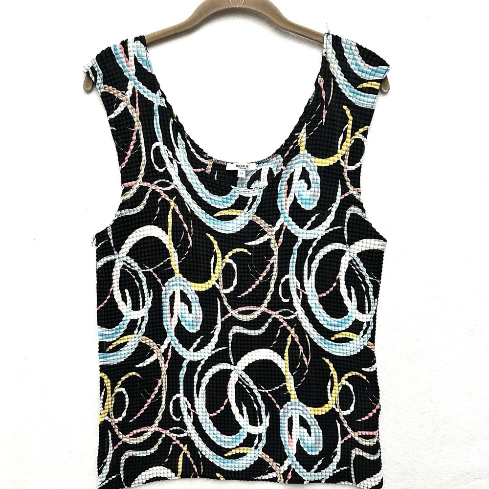Nicola Y2K Crinkle Stretch Tank 1X 90s Swirl Psychedelic Festival